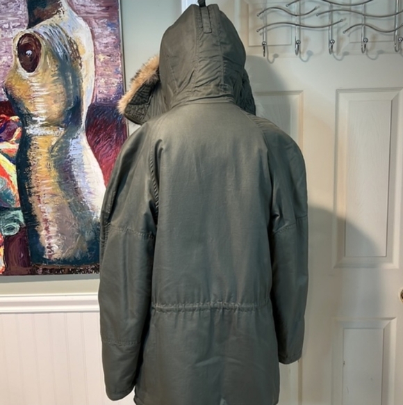 Vintage Green Military Flight Hooded Parka with Real Fur Hood Trim M - Picture 4 of 13